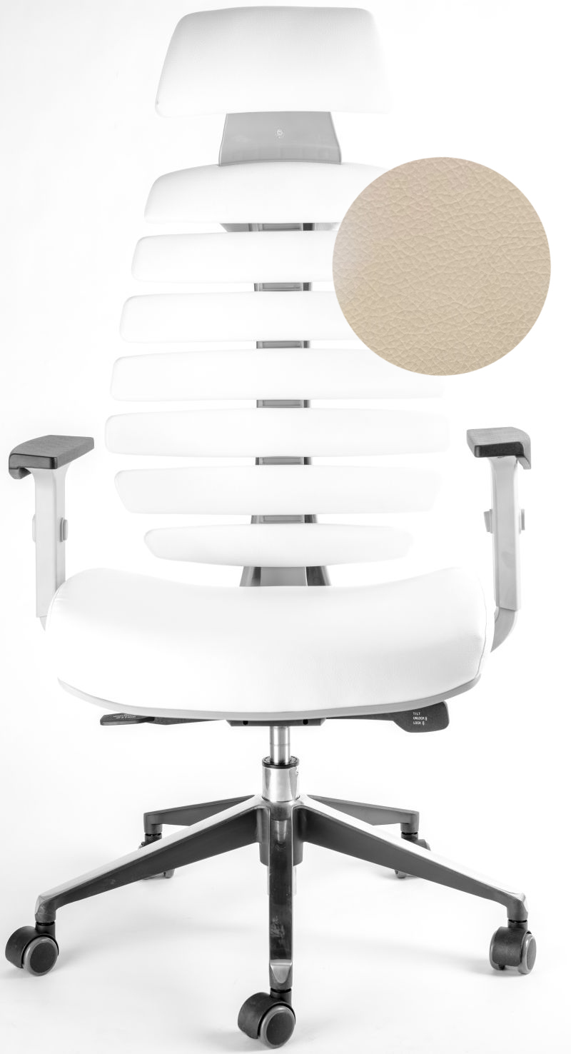 Kancelářská židle FISH BONES PDH šedý plast, bílá koženka PU480329