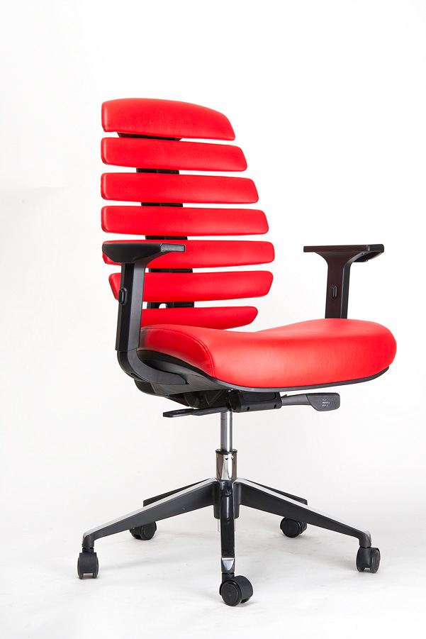 kancelářská židle FISH BONES černý plast, červená kůže