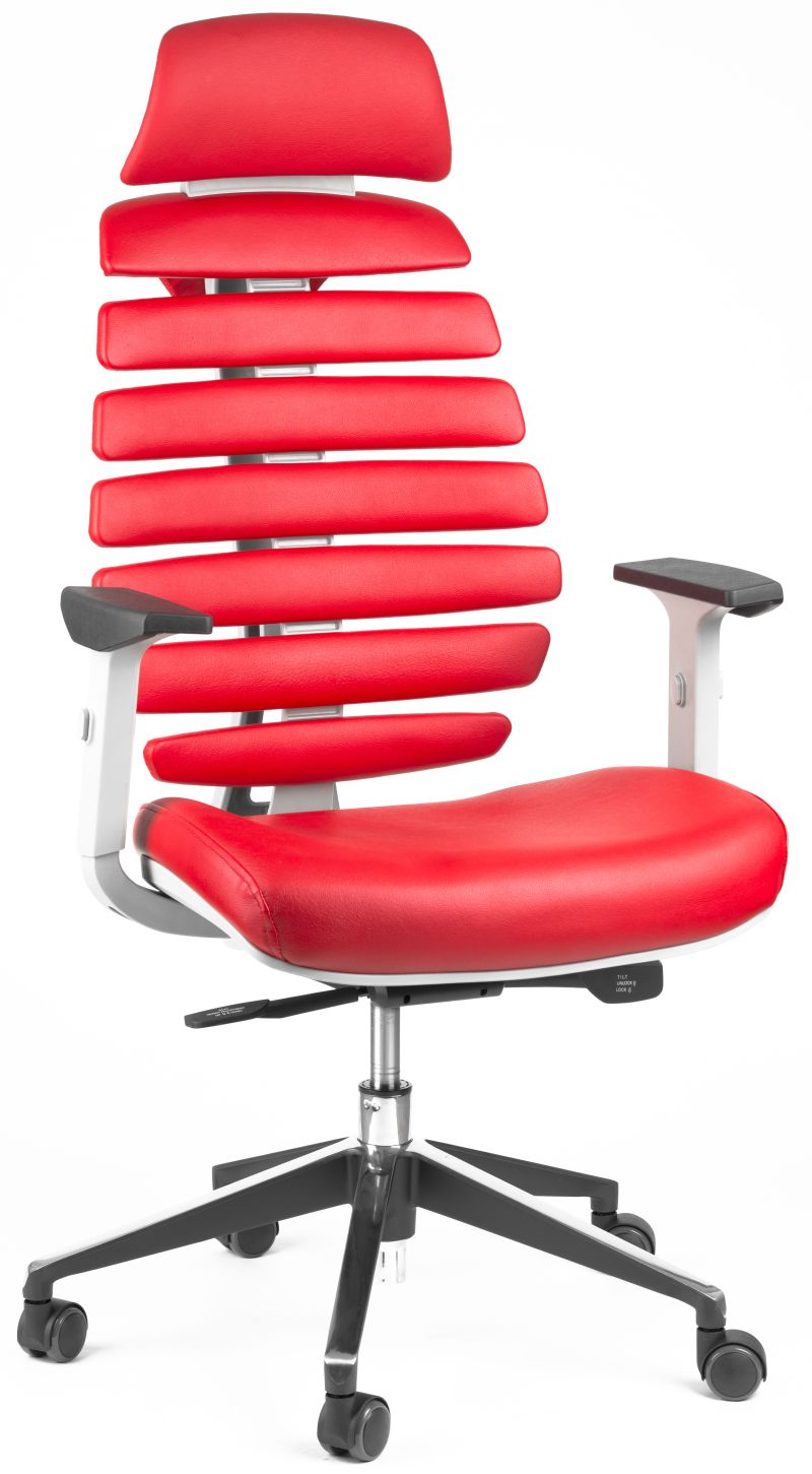 kancelářská židle FISH BONES PDH šedý plast, červená kůže
